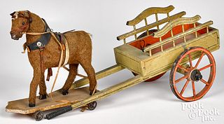 Horse and wagon pull toy, late 19th c.