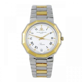 BAUME & MERCIER - a gentleman's Riviera bracelet watch. Stainless steel case with yellow metal bezel