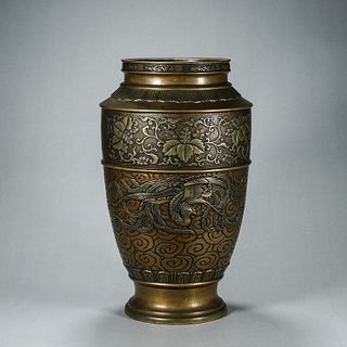 A phoenix bird and cloud patterned copper vase