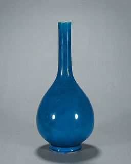 A peacock blue glazed porcelain vase
