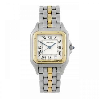CARTIER - a Panthere bracelet watch. Stainless steel case with yellow metal bezel. Numbered 83949008