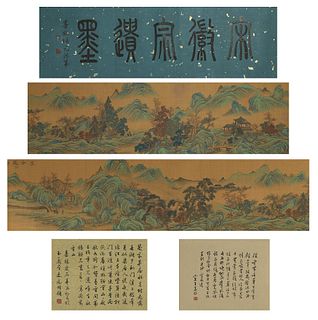 The Chinese landscape silk scroll painting, Song Huizong mark