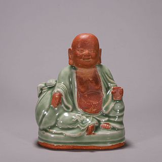 A Longquan kiln porcelain Maitreya buddha statue
