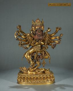 A gilding copper Cakrasamvara statue