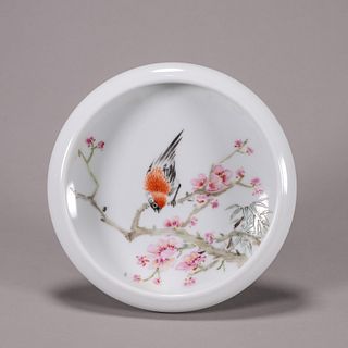 A famille rose bird and flower porcelain water pot