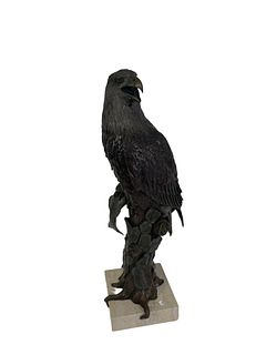 W.H. TURNER "EAGLE WITH FISH" BRONZE SCULPTURE ON MARBLE BASE, 1994