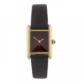 CARTIER - a Must de Cartier Tank wrist watch. Gold plated silver case. Numbered 3127848. Signed manu