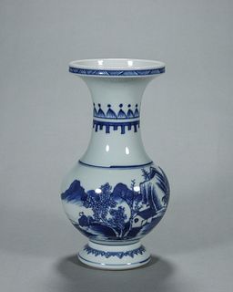 A blue and white landscape and figure porcelain vase