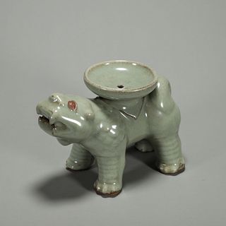 A Yue kiln porcelain beast shaped candlestick