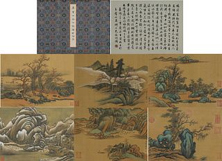 6 pages of Chinese landscape silk scroll painting, Tangyin mark
