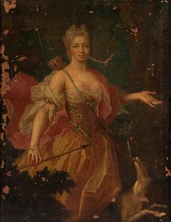 French School, 18th Century, Portrait of a Lady as Diana the Huntress