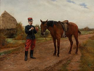 Étienne Prosper Berne-Bellecour (French, 1838-1910), French Cavalryman Pausing for a Smoke