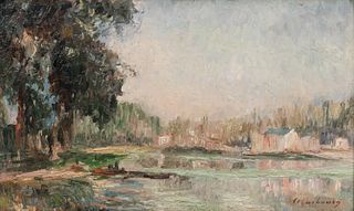 Albert Charles Lebourg (French, 1849-1928), Bateau au bord de la rivière