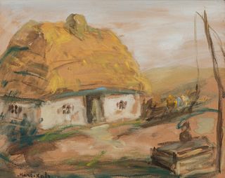 Mané-Katz (French/Ukrainian, 1894-1962), Homestead with Thatched Cottage and Well