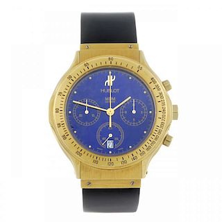 HUBLOT - a gentleman's MDM chronograph wrist watch. 18ct yellow gold case with tachymeter bezel. Ref