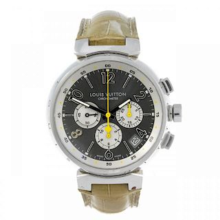 LOUIS VUITTON - a gentleman's Tambour chronograph wrist watch. Stainless steel case with exhibition