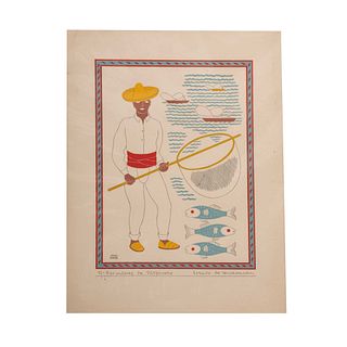CARLOS MÉRIDA (Guatemala, 1891 - Ciudad de México, 1984) De la carpeta Mexican Costume, 1941 Pescadores de Pátzcuaro. Serigrafía