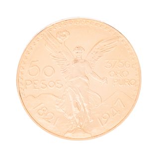 Moneda de 50 pesos oro amarillo de 21k. Peso: 41.6 g.