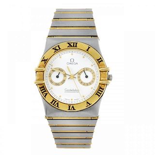 OMEGA - a gentleman's Constellation bracelet watch. Stainless steel case with gold plated chapter ri