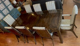 MASTERCRAFT Dark Elm and Brass Inlay Dining Table and Chairs