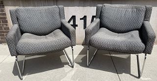 Pair Milo Baughman Chrome Cantilever Club Chairs