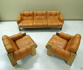 Kalustekiila Rosewood & Leather Sofa & 2 Chairs.