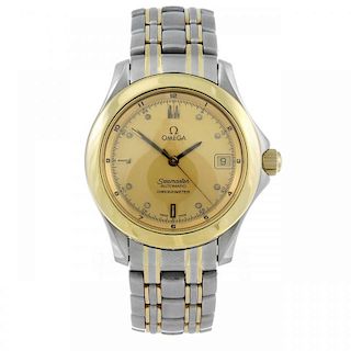OMEGA - a gentleman's Seamaster 120M bracelet watch. Stainless steel case with yellow metal bezel. N