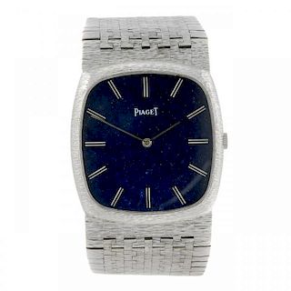 PIAGET - a gentleman's bracelet watch. White metal case, stamped 750 with poincon. Reference 9592AS,