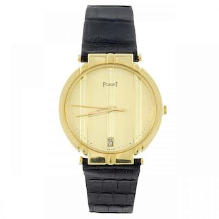PIAGET - a gentleman's Polo wrist watch. Yellow metal case, stamped 750 with poincon. Numbered 34673