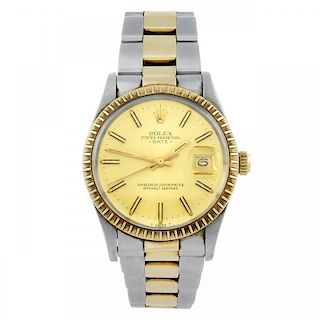 ROLEX - a gentleman's Oyster Perpetual Date bracelet watch. Circa 1981. Stainless steel case with ye