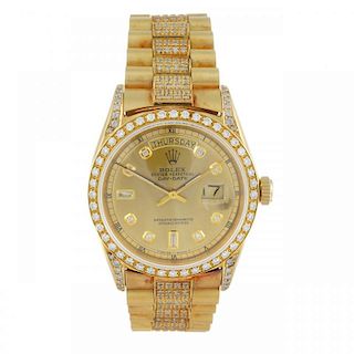 ROLEX - a gentleman's Oyster Perpetual Day-Date bracelet watch. Circa 1968. Diamond set 18ct yellow