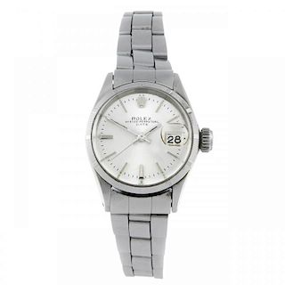 ROLEX - a lady's Oyster Perpetual Date bracelet watch. Circa 1967. Stainless steel case with engine