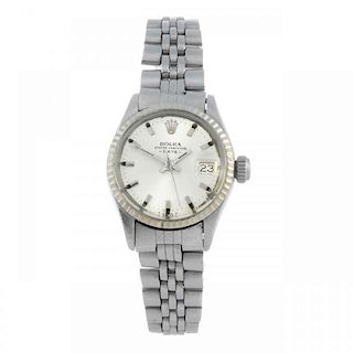 ROLEX - a lady's Oyster Perpetual Date bracelet watch. Circa 1969. Stainless steel case with white m