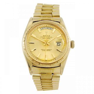 ROLEX - a gentleman's Oyster Perpetual Day-Date bracelet watch. Circa 1965. 18ct yellow gold case wi