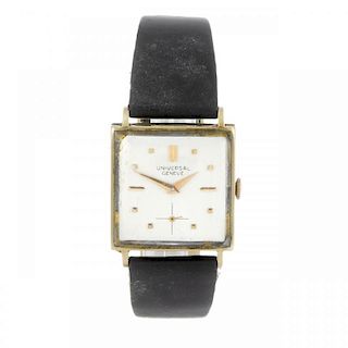 UNIVERSAL GENEVE - a gentleman's wrist watch. 9ct yellow gold case with engraved case back, import h
