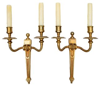 French Louis XVI Style Brass Sconces, Pair
