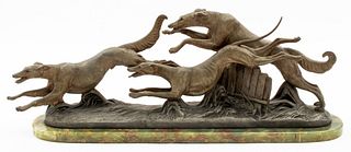 After L. Carvin, "Three Greyhounds" Sculpture