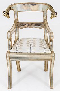 Anglo-Indian Style Silvered Ram's Head Armchair