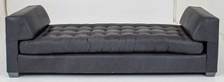 Modernist Gray Leather Upholstered Backless Sofa