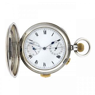 A full hunter quarter repeater chronograph pocket watch. Silver case, import hallmark London 1913. U