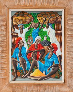 Gerard Valcin Haitian Folk Painting Oil on Board