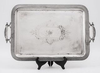 Large Aesthetic Movement Silver Plate Handled Tray