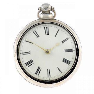 A pair case pocket watch by G.Wilson. Silver cases, inner case hallmarked London 1835, outer case ha