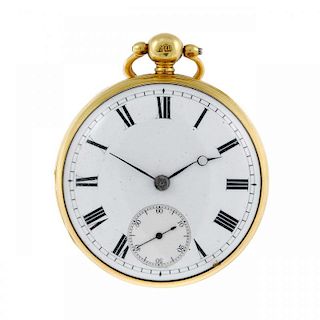 An open face pocket watch by Alexander Purvis. 18ct yellow gold case, hallmarked London 1840. Signed