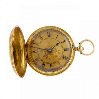 A full hunter pocket watch by W.Binnett. 18ct yellow gold case, hallmarked Chester 1880. Signed key