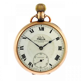 An open face pocket watch by Spikins from Dent. 9ct yellow gold case, hallmarked 1928. Numbered 9269