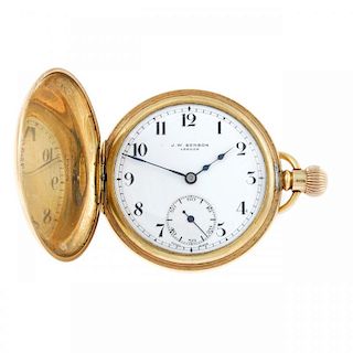 A full hunter pocket watch by J.W. Benson. 9ct yellow gold case hallmarked London 1934. Numbered 548