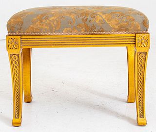 Empire Style Giltwood Bench w Fortuny Fabric