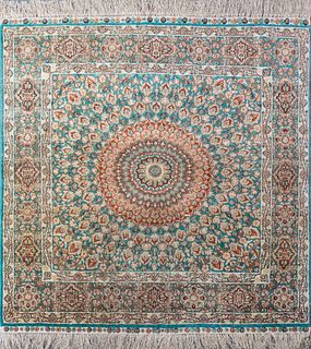 Persian Hand Knotted Silk Floral Medallion Rug