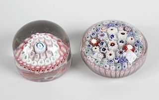 Two Old English paperweights, the first of low domed form, in the manner of Richardson, having close